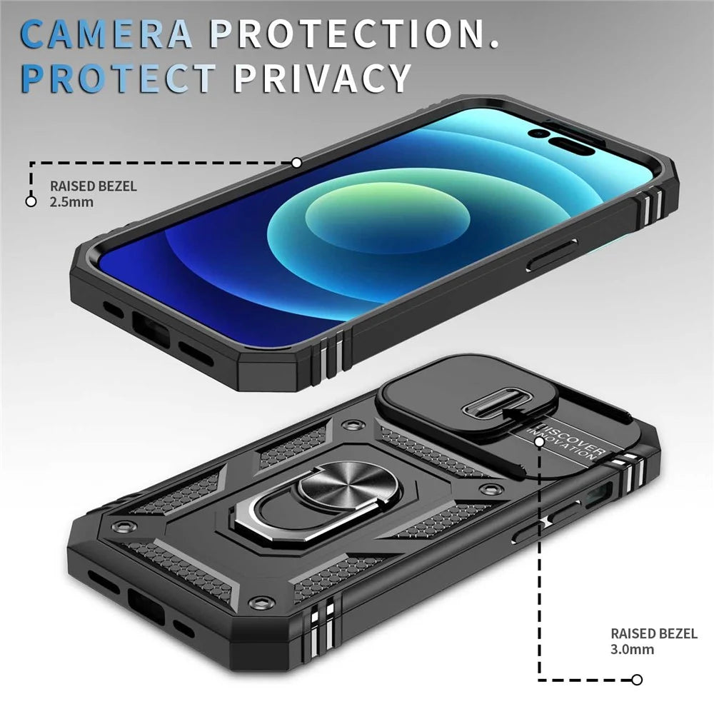 For iPhone 14 Pro 6.1 inch Wear-resistant PC+TPU Sliding Camera Lens Cover Design Anti-shock Case with Kickstand  /  Card Slot - Black - 2