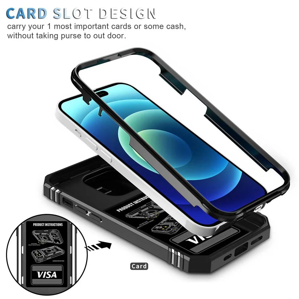For iPhone 14 Pro 6.1 inch Wear-resistant PC+TPU Sliding Camera Lens Cover Design Anti-shock Case with Kickstand  /  Card Slot - Black - 5