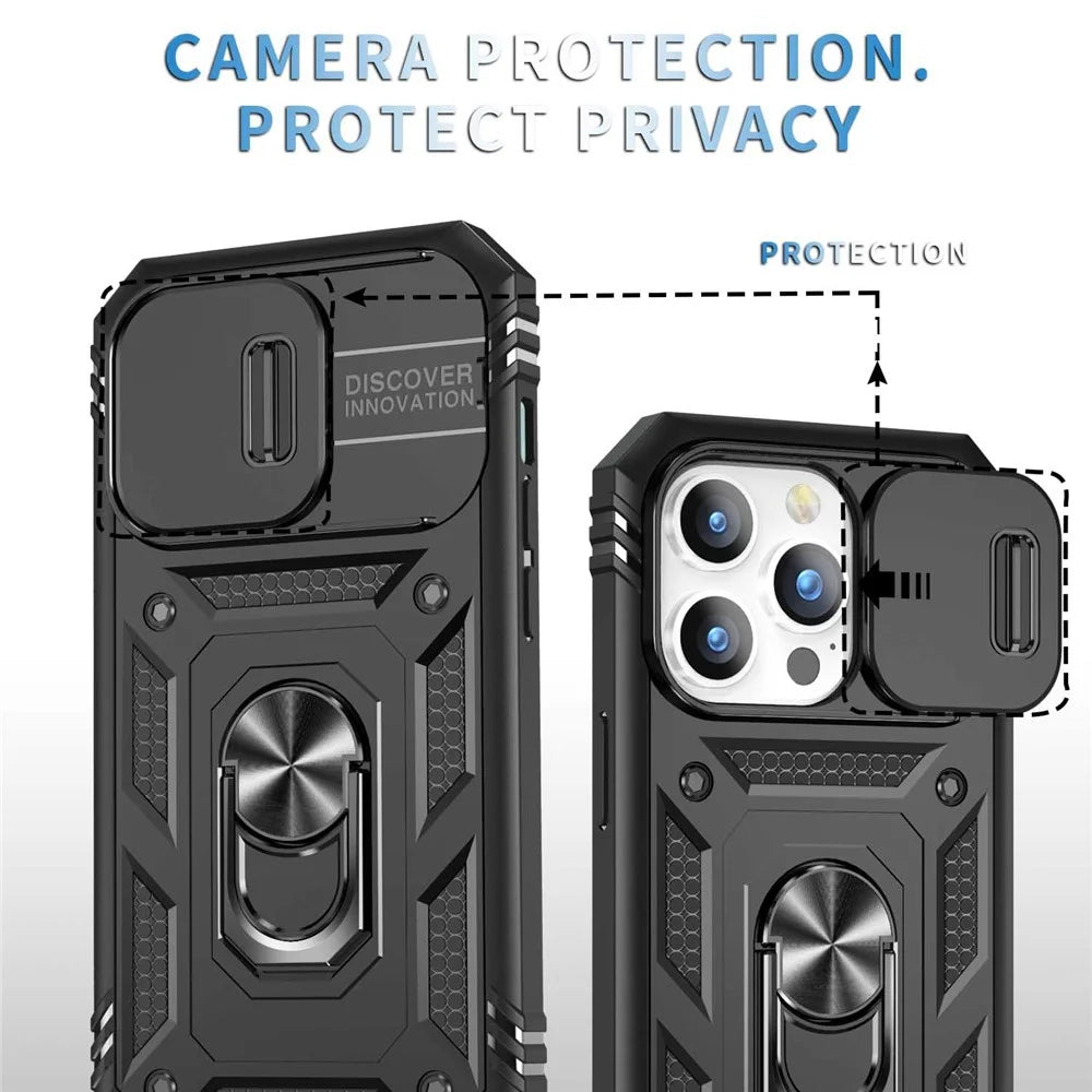 For iPhone 14 Pro 6.1 inch Wear-resistant PC+TPU Sliding Camera Lens Cover Design Anti-shock Case with Kickstand  /  Card Slot - Black - 6