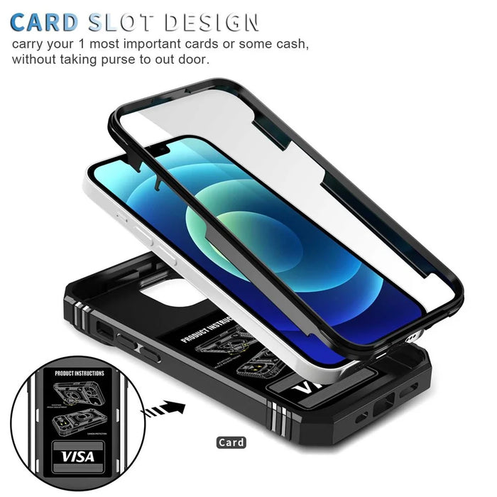 For iPhone 14 Plus Anti-fall PC+TPU Kickstand Function Phone Protector Sliding Camera Lens Cover Design Case with Card Slot - Black - 5