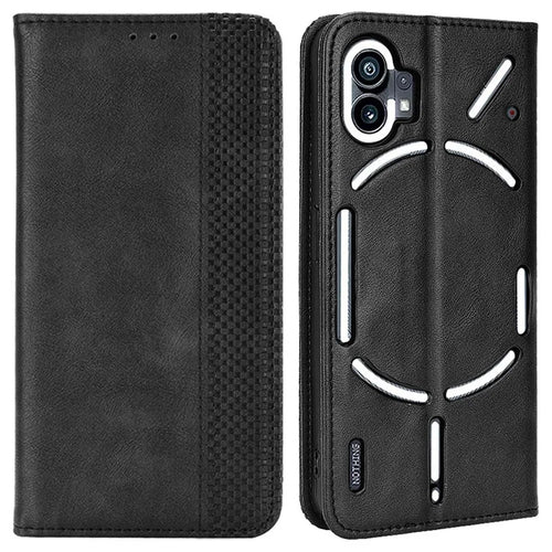 For Nothing phone (1) 5G Stand Function Vintage PU Leather Wear-resistant Cell Phone Case Shell with Wallet - Black - 1
