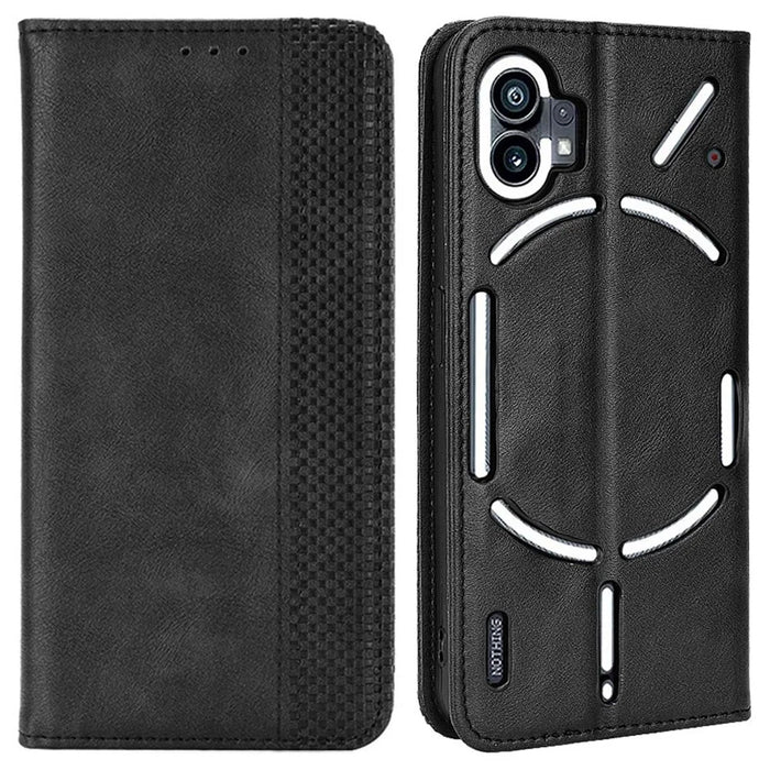 For Nothing phone (1) 5G Stand Function Vintage PU Leather Wear-resistant Cell Phone Case Shell with Wallet - Black - 1