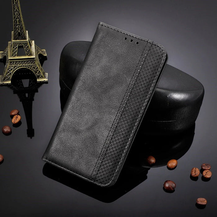 For Nothing phone (1) 5G Stand Function Vintage PU Leather Wear-resistant Cell Phone Case Shell with Wallet - Black - 5
