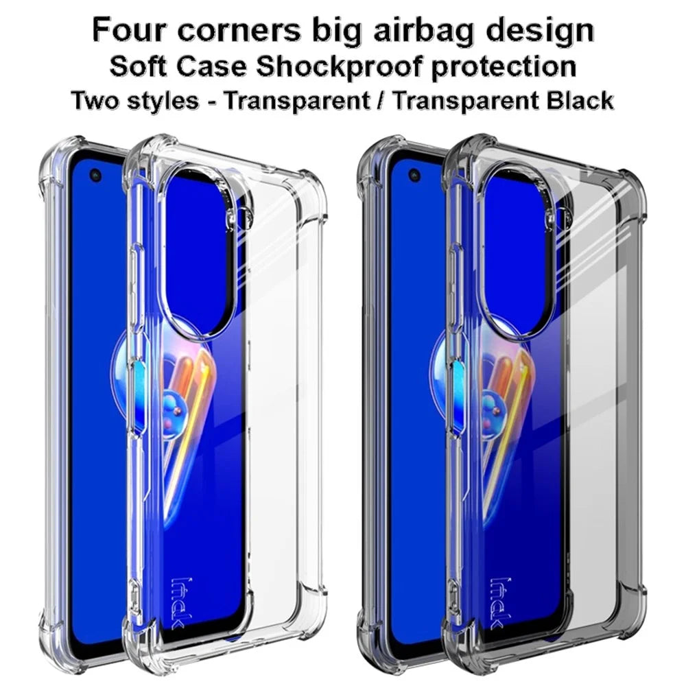 IMAK For Asus Zenfone 9 5G Soft Skin Flexible TPU Case Reinforced Corners Scratch Resistant Protective Cover - Transparent Black - 4