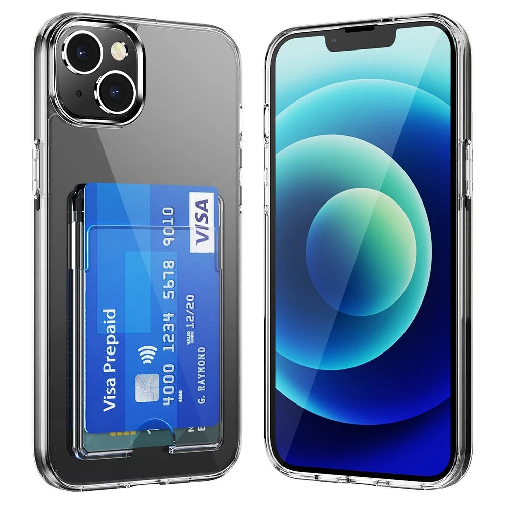 Super Transparent TPU+PC Phone Case for iPhone 14 Plus, Anti-scratch Card Slot Design Cell Phone Back Cover - 1