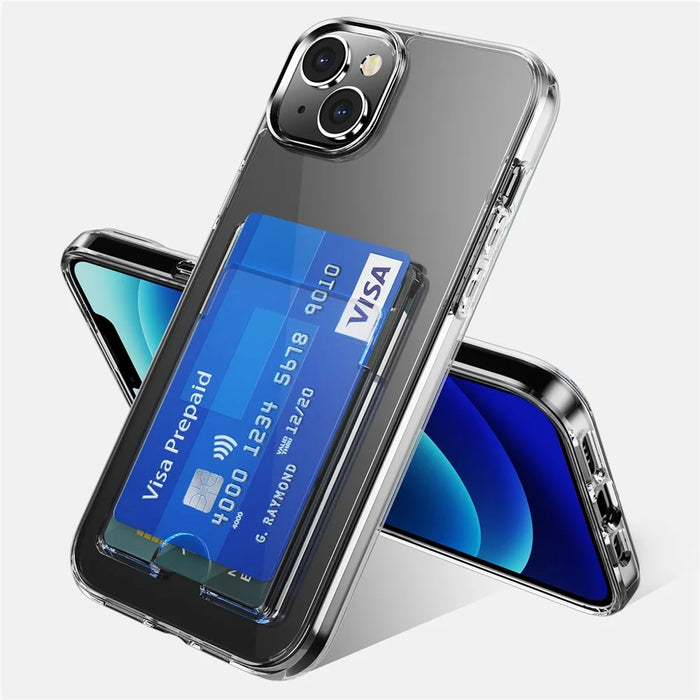 Super Transparent TPU+PC Phone Case for iPhone 14 Plus, Anti-scratch Card Slot Design Cell Phone Back Cover - 2