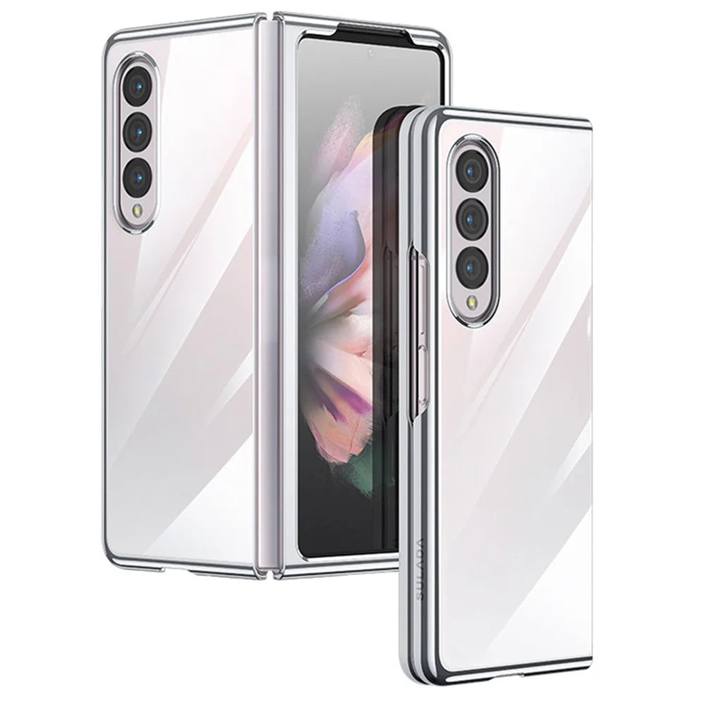 SULADA For Samsung Galaxy Z Fold4 5G Clear Folding Phone Case Electroplating Anti-Yellow Hard Phone Back Cover - Silver - 1