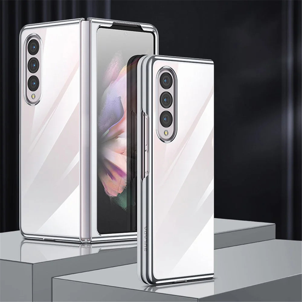 SULADA For Samsung Galaxy Z Fold4 5G Clear Folding Phone Case Electroplating Anti-Yellow Hard Phone Back Cover - Silver - 2