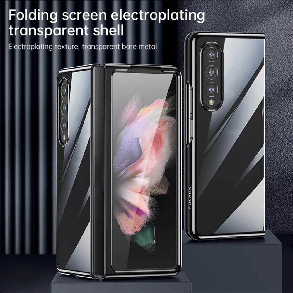 SULADA For Samsung Galaxy Z Fold4 5G Clear Folding Phone Case Electroplating Anti-Yellow Hard Phone Back Cover - Silver - 3