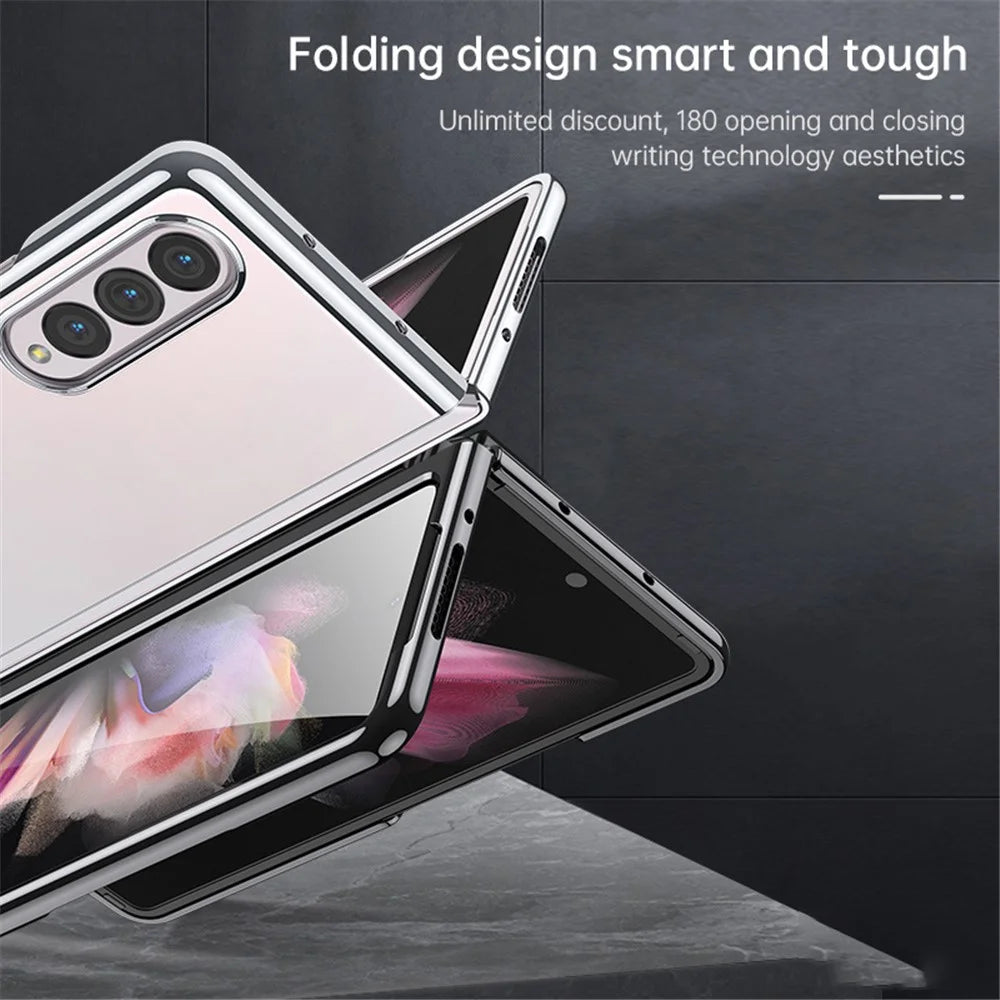 SULADA For Samsung Galaxy Z Fold4 5G Clear Folding Phone Case Electroplating Anti-Yellow Hard Phone Back Cover - Silver - 4
