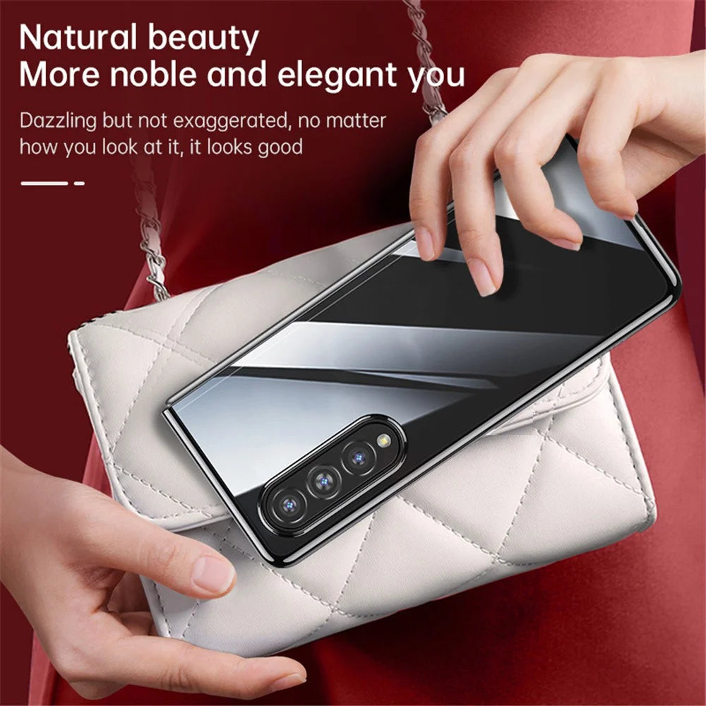 SULADA For Samsung Galaxy Z Fold4 5G Clear Folding Phone Case Electroplating Anti-Yellow Hard Phone Back Cover - Silver - 5