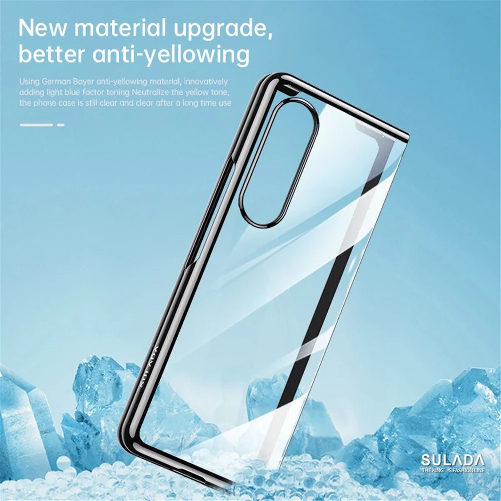 SULADA For Samsung Galaxy Z Fold4 5G Clear Folding Phone Case Electroplating Anti-Yellow Hard Phone Back Cover - Silver - 6