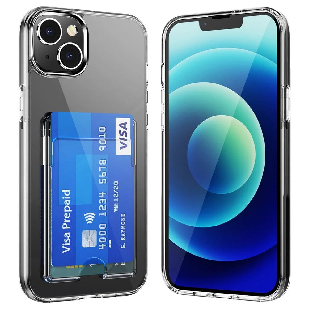 For iPhone 14 6.1 inch Card Holder Design Phone Case HD Clear PC+TPU Anti-fall Drop Protection Cell Phone Shell Cover - 1