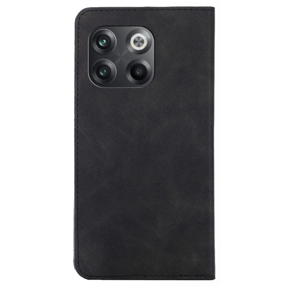 For OnePlus 10T 5G / Ace Pro 5G Skin-touch PU Leather Cover Stand Hidden Magnetic Adsorption Flip Card Slots Phone Case - Black - 7