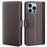 For iPhone 14 Pro Max Case Genuine Split Leather Phone Cover with Wallet Stand - Brown - 1