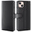 For iPhone 14 Plus Case Genuine Split Leather Phone Cover with Wallet Stand - Black - 1