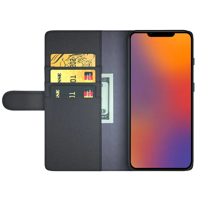 For iPhone 14 Plus Case Genuine Split Leather Phone Cover with Wallet Stand - Black - 2