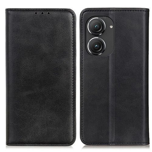 For Asus Zenfone 9 5G Magnetic Auto-absorbed Split Leather Phone Case Anti-drop Protection Stand Wallet Cover - Black - 1