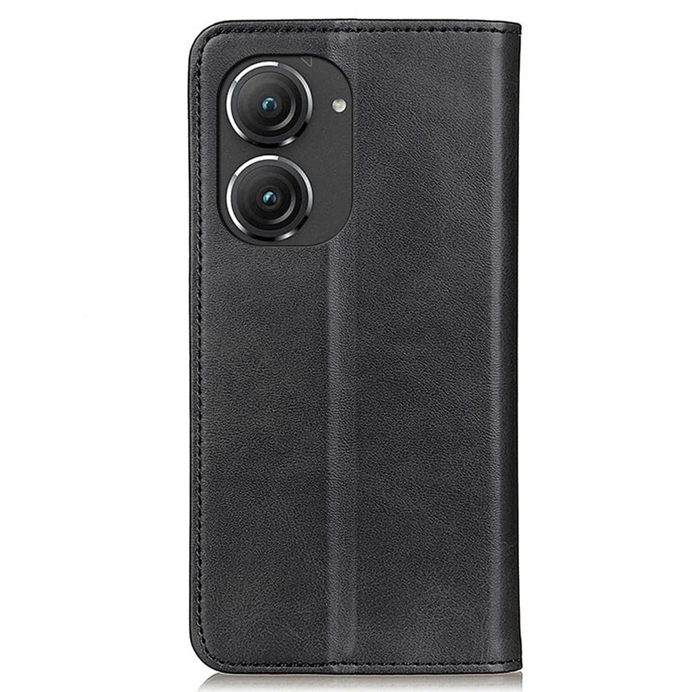 For Asus Zenfone 9 5G Magnetic Auto-absorbed Split Leather Phone Case Anti-drop Protection Stand Wallet Cover - Black - 7
