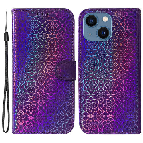 For iPhone 14 6.1 inch Dazzling Flower Pattern Magnetic Leather Case Anti-wear Protective Phone Cover with Stand Wallet - Purple - 1
