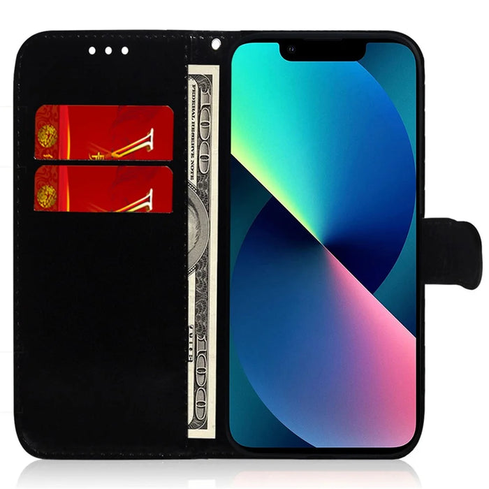 For iPhone 14 Plus PU Leather Dazzling Flower Pattern Case Folio Flip Anti-shock Phone Protector with Stand Wallet - Blue - 2