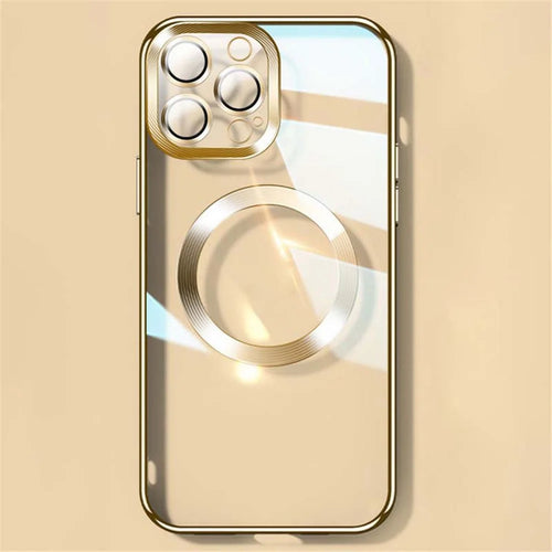 YOOBAO Mobile Phone Case for iPhone 13 Pro Max 6.7 inch, Camera Protection Frame Shockproof Clear Silicone Phone Cover Support Wireless Magnetic Charge - Gold - 1