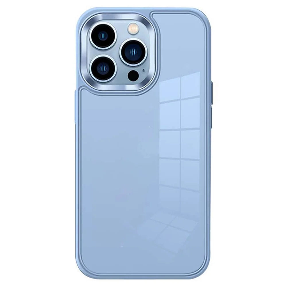 YOOBAO For iPhone 13 Pro Max 6.7 inch Acrylic + TPU Drop-proof Phone Case Transparent Cover with Metal Camera Lens Frame - Baby Blue - 1