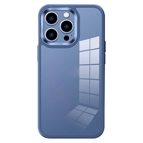 YOOBAO For iPhone 13 Pro 6.1 inch Transparent Acrylic + TPU Hybrid Case Anti-scratch Phone Cover with Metal Camera Lens Frame - Navy Blue - 1