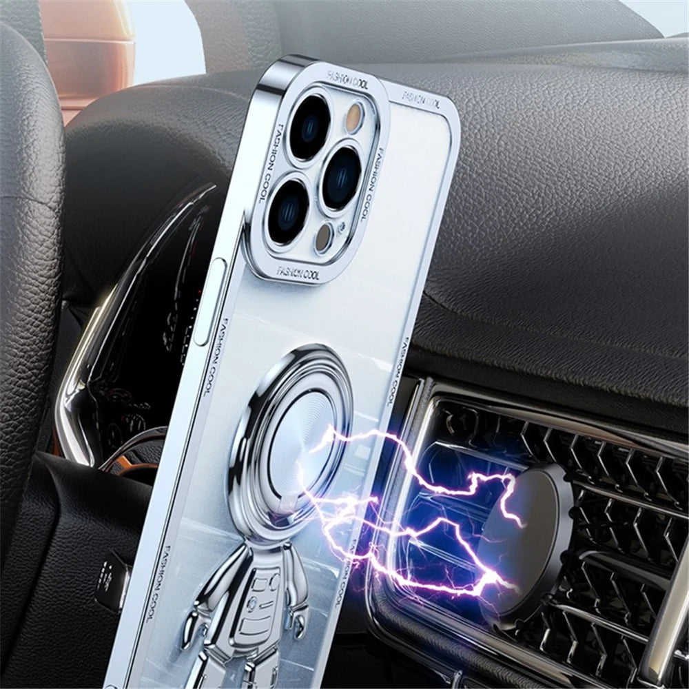 YOOBAO TPU Phone Case For iPhone 13 Pro Max 6.7 inch Spaceman Design Electroplating Kickstand Anti-drop Cover with Car Mount Metal Sheet - Blue - 4