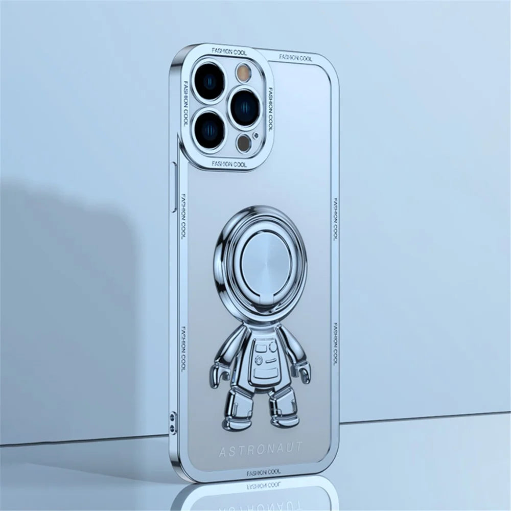 YOOBAO TPU Phone Case For iPhone 13 Pro 6.1 inch Spaceman Design Electroplating Anti-wear Protective Back Cover Kickstand - Blue - 2