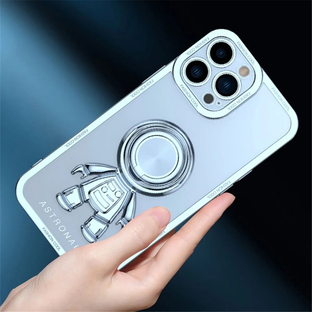YOOBAO TPU Phone Case For iPhone 13 Pro 6.1 inch Spaceman Design Electroplating Anti-wear Protective Back Cover Kickstand - Blue - 3