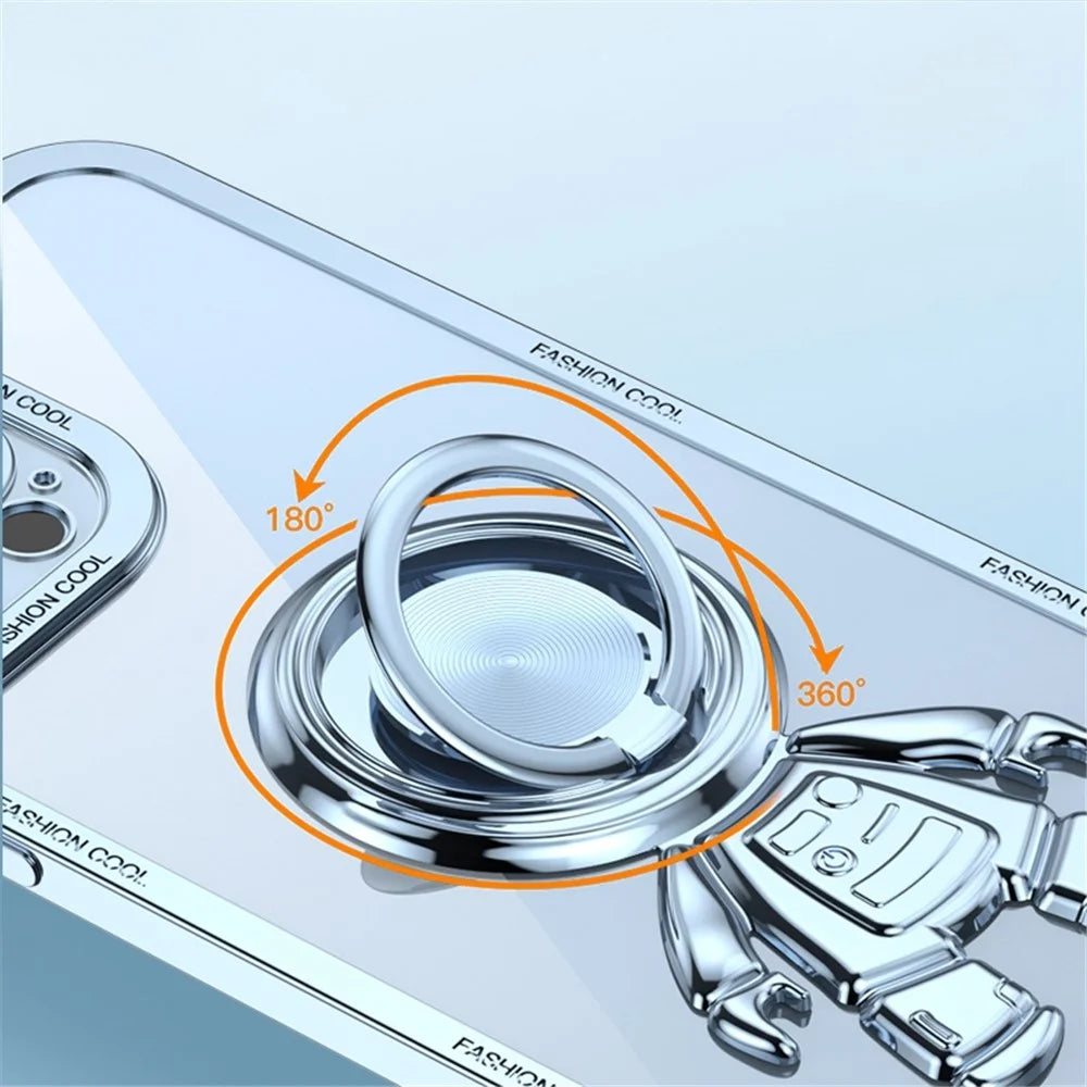 YOOBAO TPU Phone Case For iPhone 13 Pro 6.1 inch Spaceman Design Electroplating Anti-wear Protective Back Cover Kickstand - Blue - 6