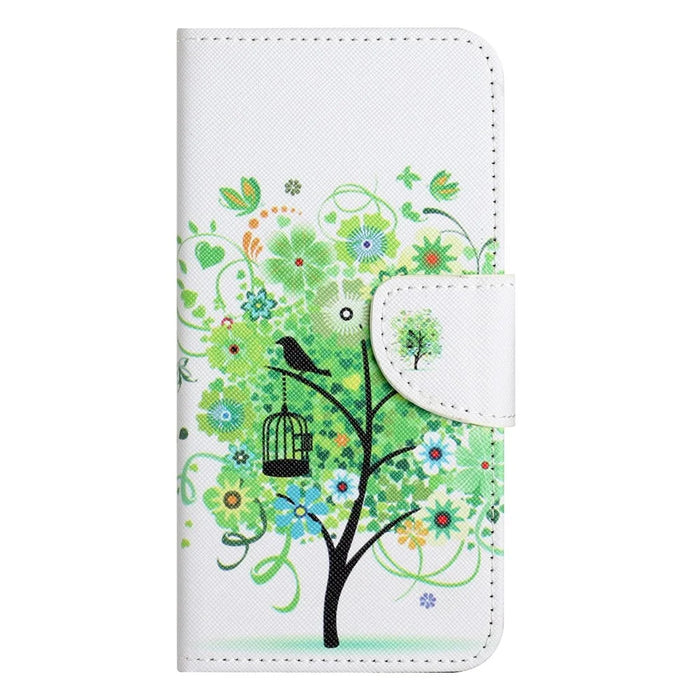 For iPhone 14 6.1 inch Pattern Printing Phone Case Cross Texture PU Leather Foldable Stand Wallet Folio Flip Cover - Green Tree - 4