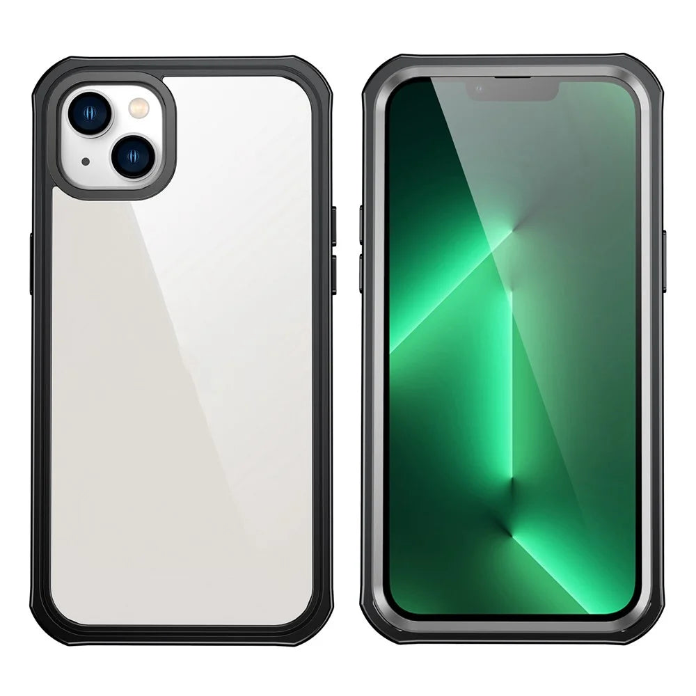 For iPhone 14 6.1 inch Shockproof Phone Case Hard PC + Soft TPU Hybrid Cover with Tempered Glass Screen Protector - 1