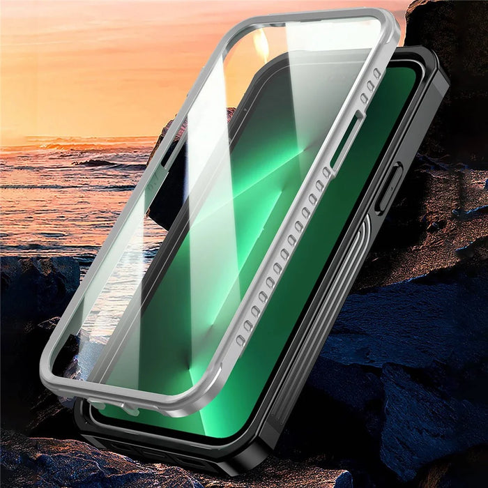 For iPhone 14 6.1 inch Shockproof Phone Case Hard PC + Soft TPU Hybrid Cover with Tempered Glass Screen Protector - 2