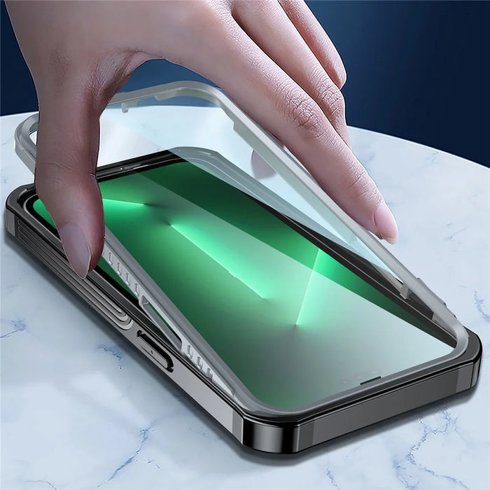 For iPhone 14 6.1 inch Shockproof Phone Case Hard PC + Soft TPU Hybrid Cover with Tempered Glass Screen Protector - 3