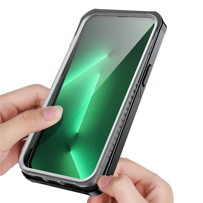 For iPhone 14 6.1 inch Shockproof Phone Case Hard PC + Soft TPU Hybrid Cover with Tempered Glass Screen Protector - 4