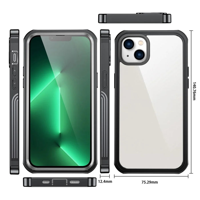 For iPhone 14 6.1 inch Shockproof Phone Case Hard PC + Soft TPU Hybrid Cover with Tempered Glass Screen Protector - 6
