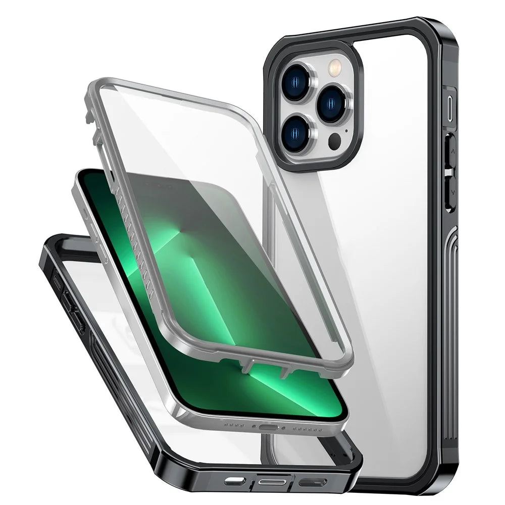 For iPhone 14 Pro 6.1 inch Shockproof Phone Case Full Coverage Hard PC + Soft TPU Hybrid Cover with Tempered Glass Screen Protector - 1