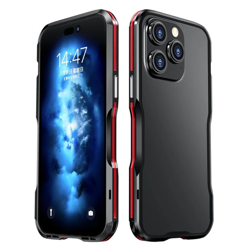 LUPHIE for iPhone 14 Pro Max 6.7 inch Drop-proof Metal Frame Anti-collision Phone Bumper Case - Black / Red - 1