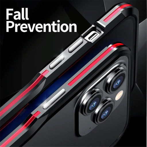 LUPHIE for iPhone 14 Pro Max 6.7 inch Drop-proof Metal Frame Anti-collision Phone Bumper Case - Black / Red - 2