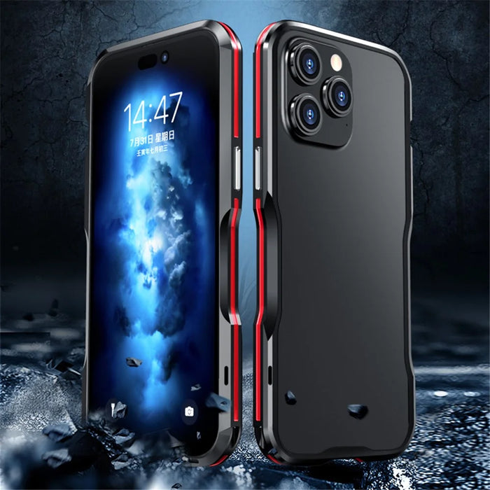 LUPHIE for iPhone 14 Pro Max 6.7 inch Drop-proof Metal Frame Anti-collision Phone Bumper Case - Black / Red - 3