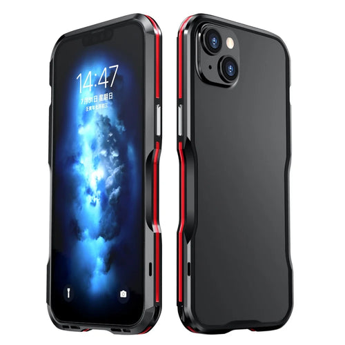 LUPHIE for iPhone 14 6.1 inch Drop-proof Metal Frame Protective Bumper Case - Black / Red - 1