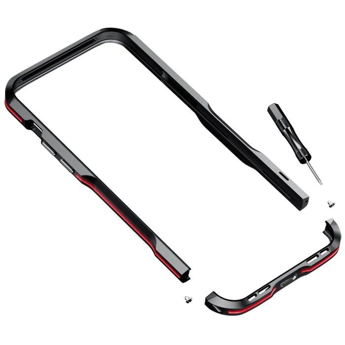 LUPHIE for iPhone 14 6.1 inch Drop-proof Metal Frame Protective Bumper Case - Black / Red - 7