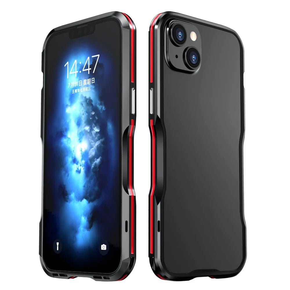 LUPHIE for iPhone 14 Plus Drop-proof Frame Mobile Phone Metal Protective Bumper Case - Black / Red - 1