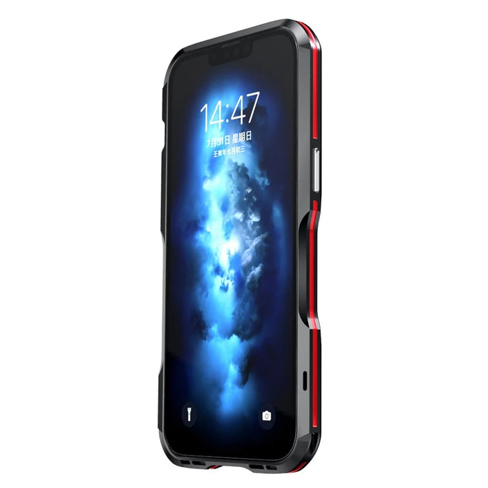 LUPHIE for iPhone 14 Plus Drop-proof Frame Mobile Phone Metal Protective Bumper Case - Black / Red - 3