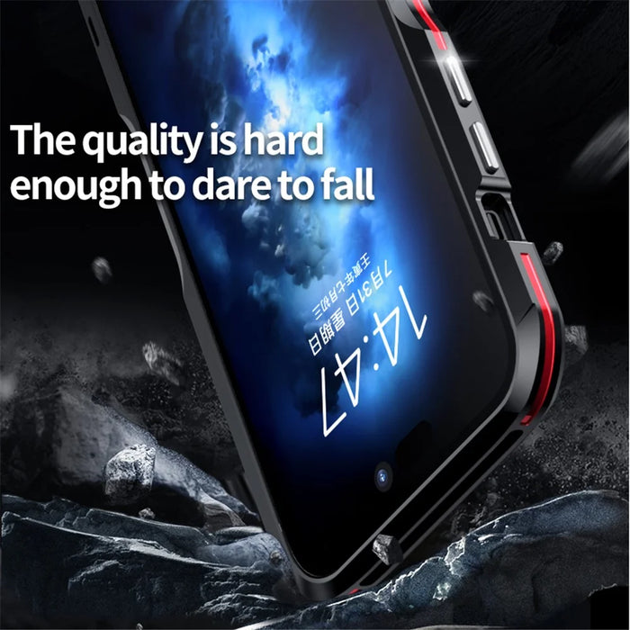 LUPHIE for iPhone 14 Plus Drop-proof Frame Mobile Phone Metal Protective Bumper Case - Black / Red - 5