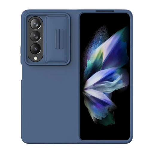 NILLKIN for Samsung Galaxy Z Fold4 5G Anti-scratch Back Cover Dual Layer Hybrid Hard PC Soft Silicone Phone Case with Slide Camera Lens Cover - Blue - 1