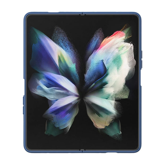 NILLKIN for Samsung Galaxy Z Fold4 5G Anti-scratch Back Cover Dual Layer Hybrid Hard PC Soft Silicone Phone Case with Slide Camera Lens Cover - Blue - 3