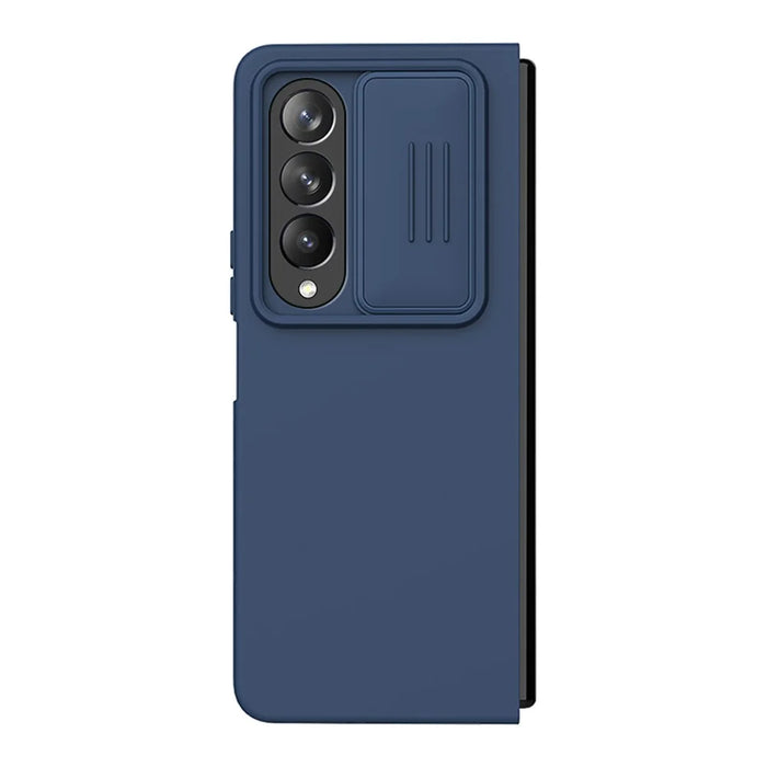 NILLKIN for Samsung Galaxy Z Fold4 5G Anti-scratch Back Cover Dual Layer Hybrid Hard PC Soft Silicone Phone Case with Slide Camera Lens Cover - Blue - 4